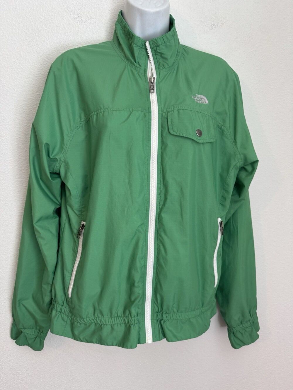The North Face Jacket Womens L Green Windbreaker Full Zip Hiking Gorpcore EUC